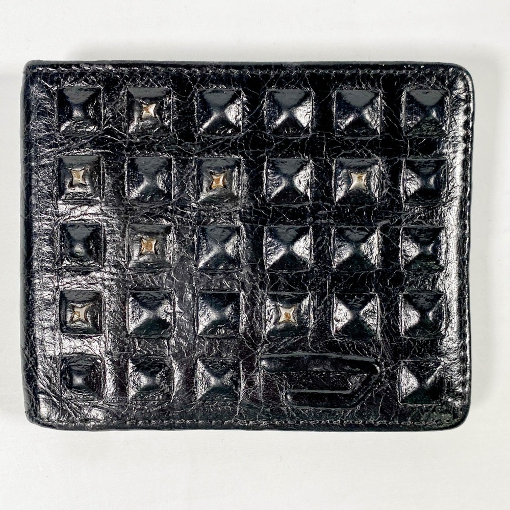 Vintage Diesel Black Leather With Stud Application Bifold Wallet